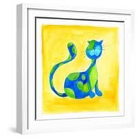 Blue Cat with Green Spots-null-Framed Giclee Print