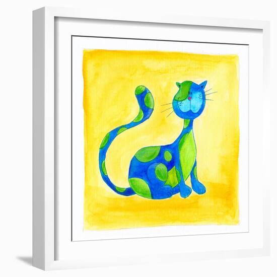 Blue Cat with Green Spots-null-Framed Giclee Print