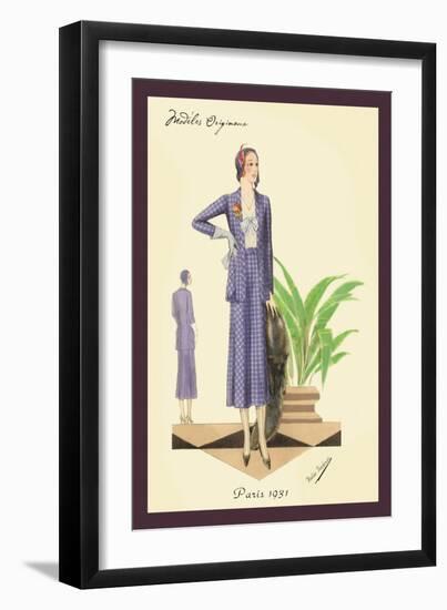 Blue Checkered Suit with Stole and Gloves-null-Framed Art Print