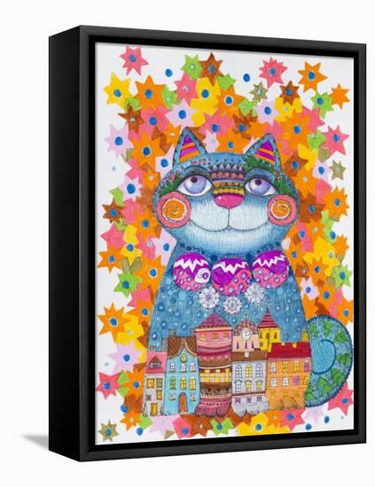 Blue Christmas Cat-Oxana Zaika-Framed Stretched Canvas