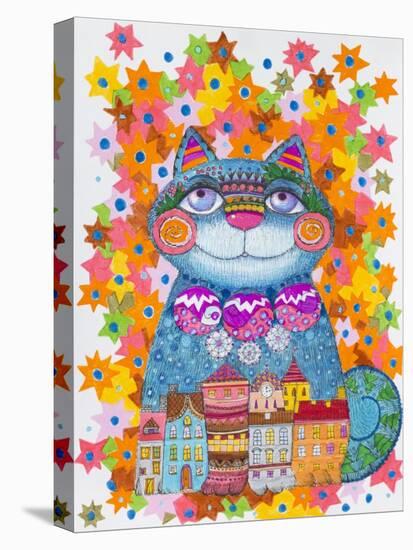 Blue Christmas Cat-Oxana Zaika-Stretched Canvas