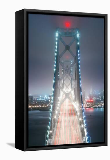 Blue City Bridge Head On, Night View San Francisco California-Vincent James-Framed Stretched Canvas