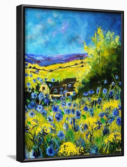 blue corn flowers in ver village ardennes-Pol Ledent-Framed Art Print