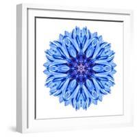 Blue Cornflower Mandala Flower Kaleidoscope-tr3gi-Framed Art Print