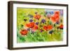 Blue Cornflowers And Red Poppies-Pol Ledent-Framed Art Print