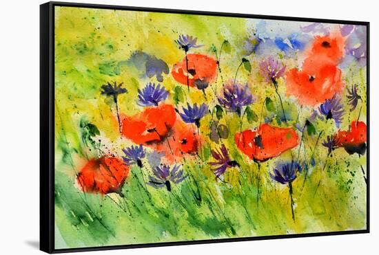 Blue Cornflowers And Red Poppies-Pol Ledent-Framed Stretched Canvas