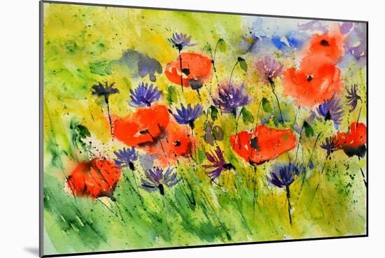 Blue Cornflowers And Red Poppies-Pol Ledent-Mounted Premium Giclee Print