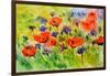 Blue Cornflowers And Red Poppies-Pol Ledent-Framed Art Print