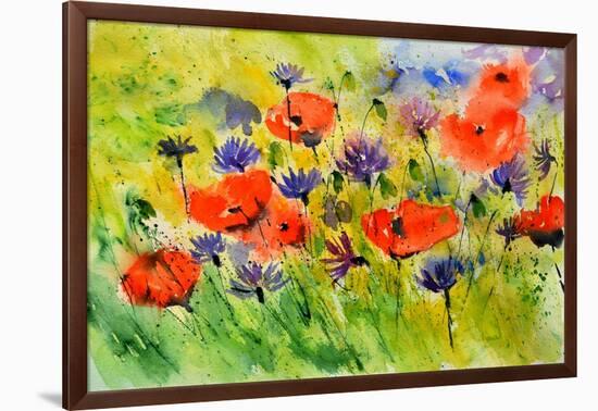 Blue Cornflowers And Red Poppies-Pol Ledent-Framed Art Print