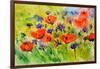 Blue Cornflowers And Red Poppies-Pol Ledent-Framed Art Print