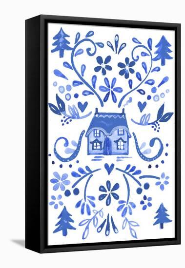 Blue Cottage-Elizabeth Rider-Framed Stretched Canvas