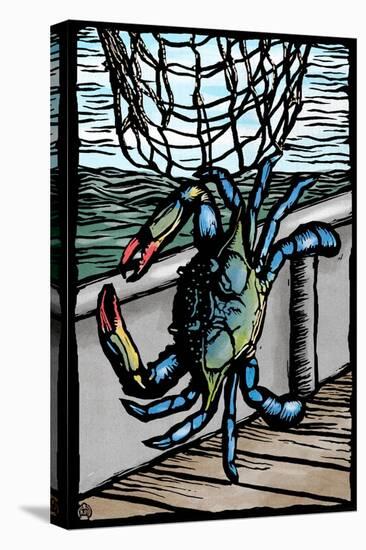 Blue Crab - Scratchboard-Lantern Press-Stretched Canvas