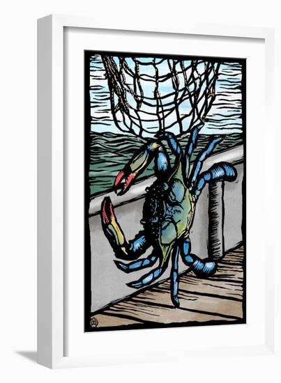 Blue Crab - Scratchboard-Lantern Press-Framed Art Print