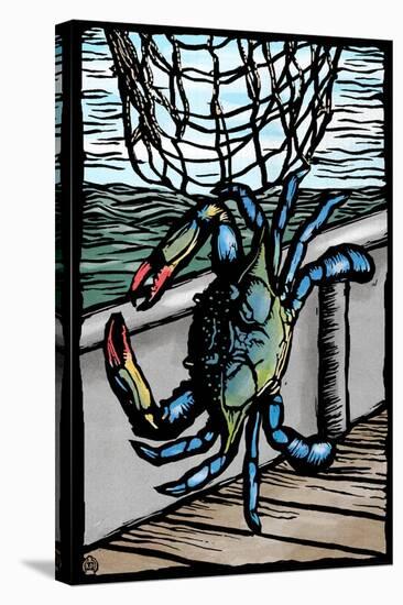 Blue Crab - Scratchboard-Lantern Press-Stretched Canvas