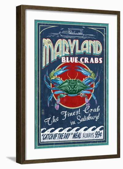 Blue Crabs - Salisbury, Maryland-Lantern Press-Framed Art Print