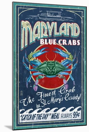 Blue Crabs - St Mary's County, Maryland-Lantern Press-Mounted Art Print