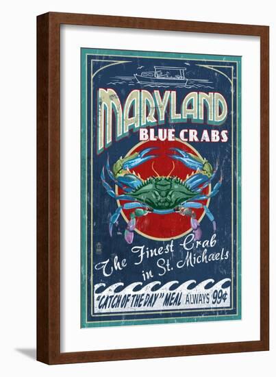 Blue Crabs - St. Michaels, Maryland-Lantern Press-Framed Art Print