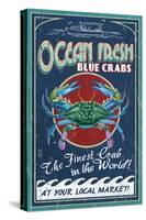 Blue Crabs - Vintage Sign-Lantern Press-Stretched Canvas