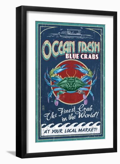 Blue Crabs - Vintage Sign-Lantern Press-Framed Art Print