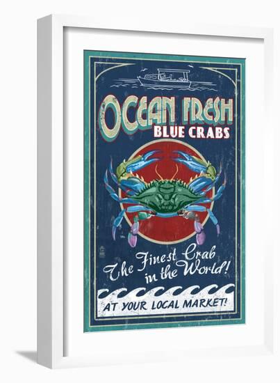 Blue Crabs - Vintage Sign-Lantern Press-Framed Art Print