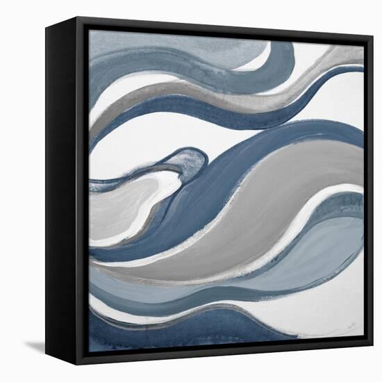 Blue Curves Abstract Square-Lanie Loreth-Framed Stretched Canvas