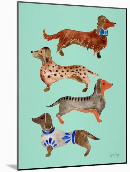 Blue Dachshunds-Cat Coquillette-Mounted Art Print