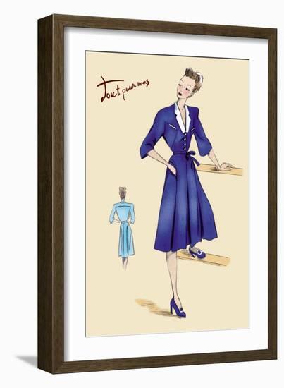 Blue Daytime Dress with Collar and Belt-null-Framed Art Print