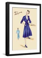 Blue Daytime Dress with Collar and Belt-null-Framed Art Print