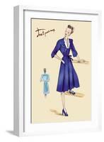 Blue Daytime Dress with Collar and Belt-null-Framed Art Print