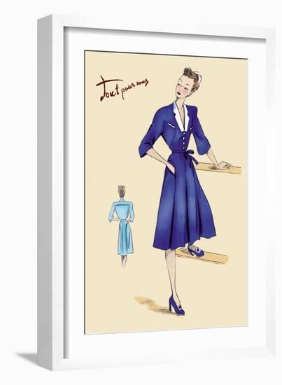 Blue Daytime Dress with Collar and Belt-null-Framed Art Print