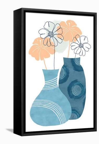 Blue Decorative Pots I-Flora Kouta-Framed Stretched Canvas