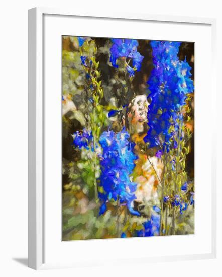 Blue Delphiniums, 2019,-Helen White-Framed Giclee Print