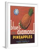 Blue Diamond Pineapple Label - Corozal, PR-Lantern Press-Framed Art Print