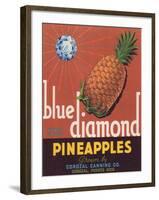 Blue Diamond Pineapple Label - Corozal, PR-Lantern Press-Framed Art Print