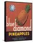 Blue Diamond Pineapple Label - Corozal, PR-Lantern Press-Framed Stretched Canvas