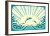 Blue Dolphins Jumping In Sea In Summer Day-GeraKTV-Framed Art Print