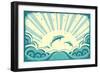 Blue Dolphins Jumping In Sea In Summer Day-GeraKTV-Framed Premium Giclee Print