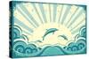 Blue Dolphins Jumping In Sea In Summer Day-GeraKTV-Stretched Canvas