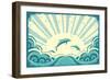 Blue Dolphins Jumping In Sea In Summer Day-GeraKTV-Framed Art Print