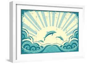 Blue Dolphins Jumping In Sea In Summer Day-GeraKTV-Framed Art Print