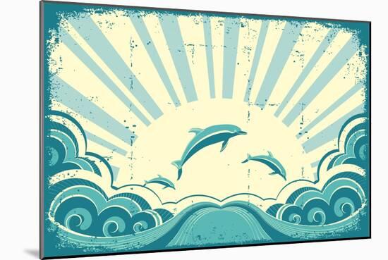 Blue Dolphins Jumping In Sea In Summer Day-GeraKTV-Mounted Art Print