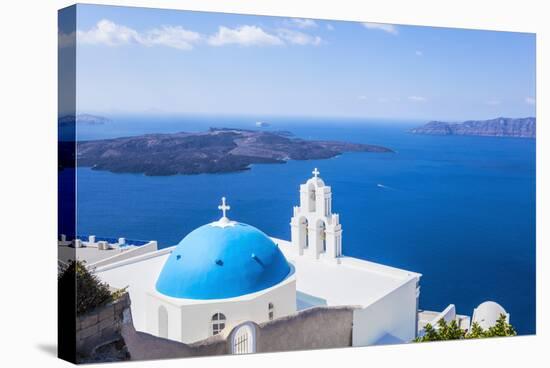 Blue Dome and Bell Tower Above Aegean Sea-Neale Clark-Stretched Canvas