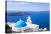 Blue Dome and Bell Tower Above Aegean Sea-Neale Clark-Stretched Canvas