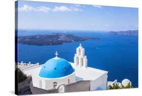 Blue Dome and Bell Tower Above Aegean Sea-Neale Clark-Stretched Canvas