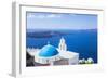 Blue Dome and Bell Tower Above Aegean Sea-Neale Clark-Framed Photographic Print