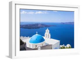 Blue Dome and Bell Tower Above Aegean Sea-Neale Clark-Framed Photographic Print