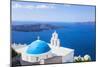 Blue Dome and Bell Tower Above Aegean Sea-Neale Clark-Mounted Photographic Print