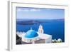 Blue Dome and Bell Tower Above Aegean Sea-Neale Clark-Framed Photographic Print