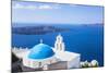 Blue Dome and Bell Tower Above Aegean Sea-Neale Clark-Mounted Photographic Print