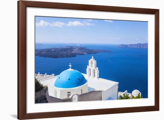 Blue Dome and Bell Tower Above Aegean Sea-Neale Clark-Framed Photographic Print